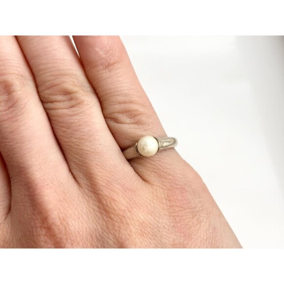 Cultured Pearl Modernist & Minimalist 925 Sterling Silver Vintage Ring - sz 6 - Picture 13 of 14